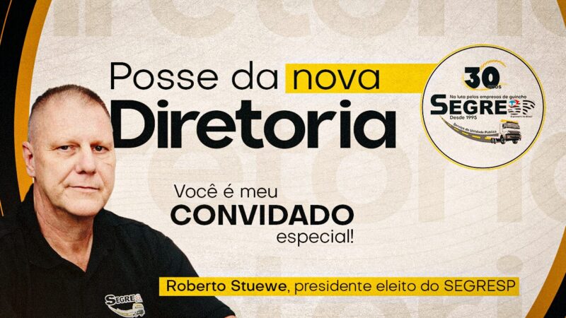 SEGRESP convida os associados, amigos e parceiros para a posse da nova diretoria. Será dia 1º de outubro, às 19 horas, na sede do Sindicato