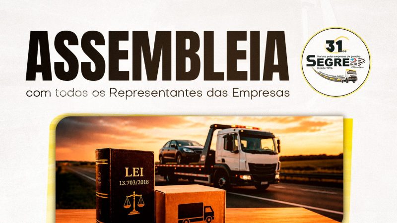 Segresp convoca associados do setor de Guinchos para importante assembleia presencial. Será dia 27 de maio, às 17 horas